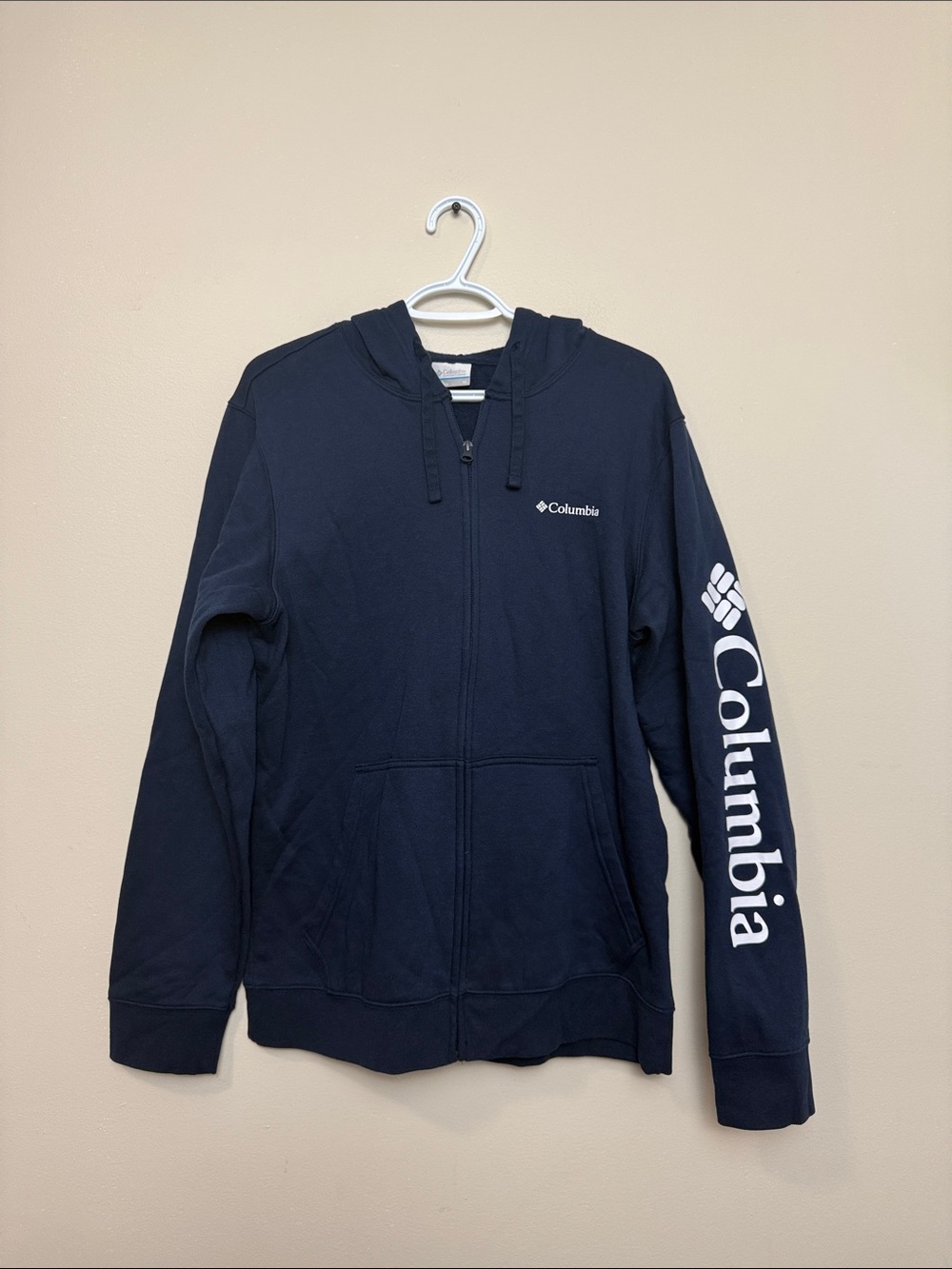 Columbia Navy Zip-Up Hoodie with Sleeve Logo size M